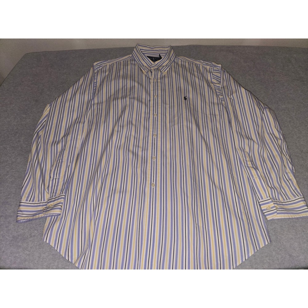 Ralph Lauren Classic Fit Mens XXL Striped Button Down Shirt Blue Yellow Cotton